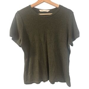 TKees‎ Womens Olive Green Ribbed Knit Short Sleeve Crew Neck T Shirt Size 4